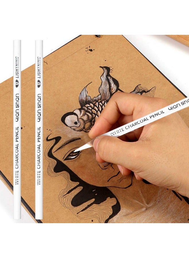 Qianshan 2 Pcs White Sketch Charcoal Pencils Professional Hight Quality Sketch Highlight White Charcoal Wooden Pencils For Artist Drawing Sketching Blending  - Image 1