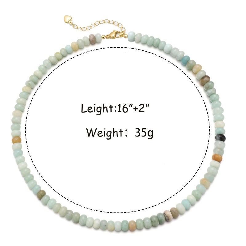 chorfla Beaded Gemstone Necklaces for Women, Bohemian Colored Choker Natural Stone Bead Decoration Summer Beach Handmade Jewelry Necklace (Amazonite) - Image 2