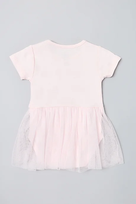 أر أند بي Minnie Mouse Print Flared Dress with Crew Neck and Short Sleeves