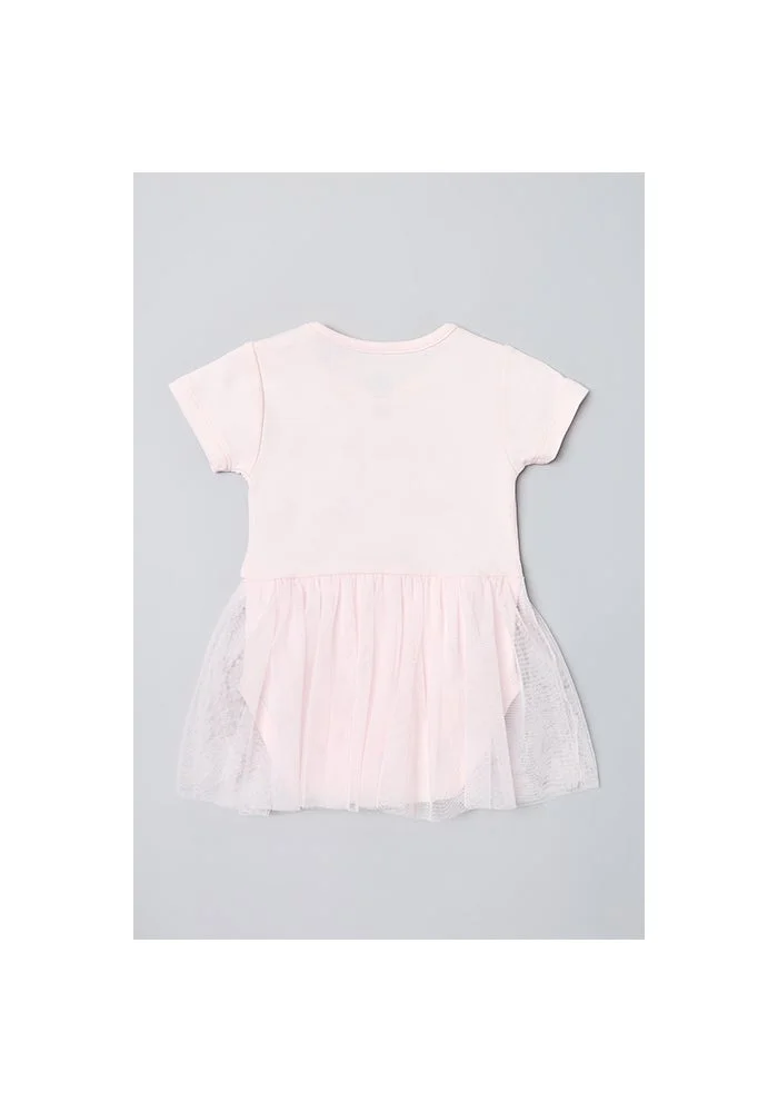 أر أند بي Minnie Mouse Print Flared Dress with Crew Neck and Short Sleeves