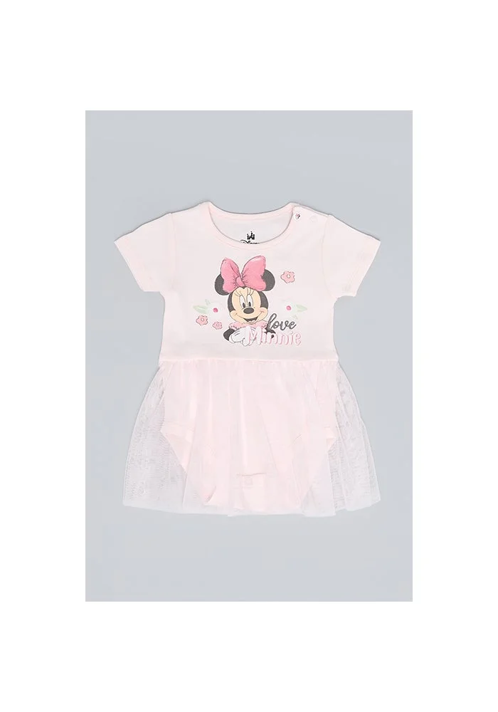 أر أند بي Minnie Mouse Print Flared Dress with Crew Neck and Short Sleeves