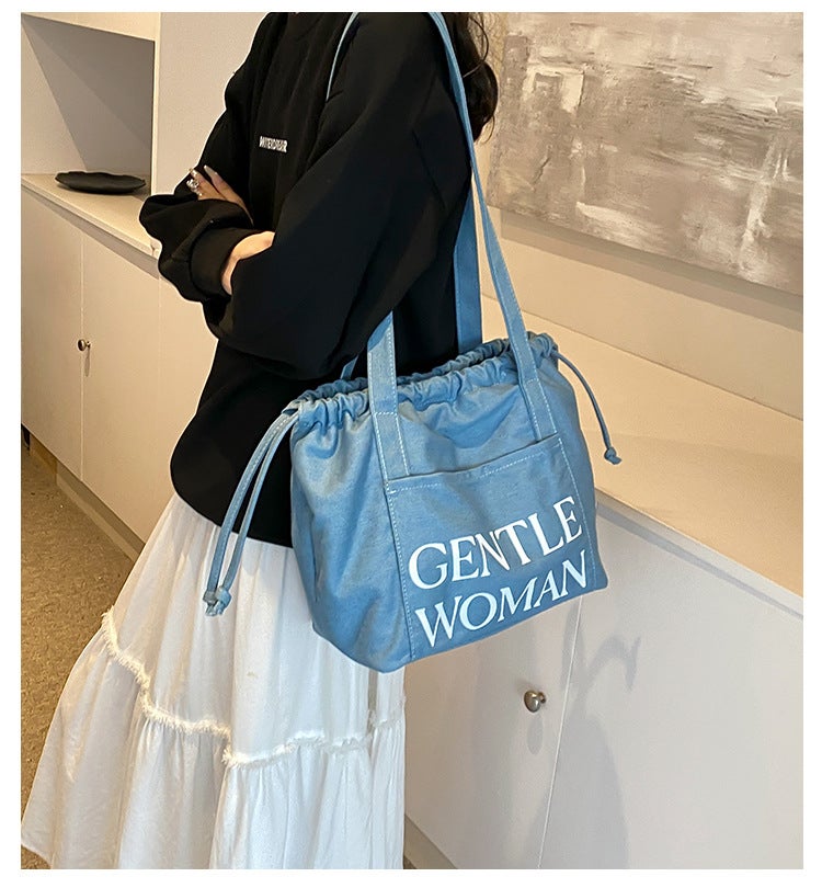 Thailand Niche Large Capacity Bucket Denim Bag Gentle Woman Casual Shoulder Bag Trendy - Image 2