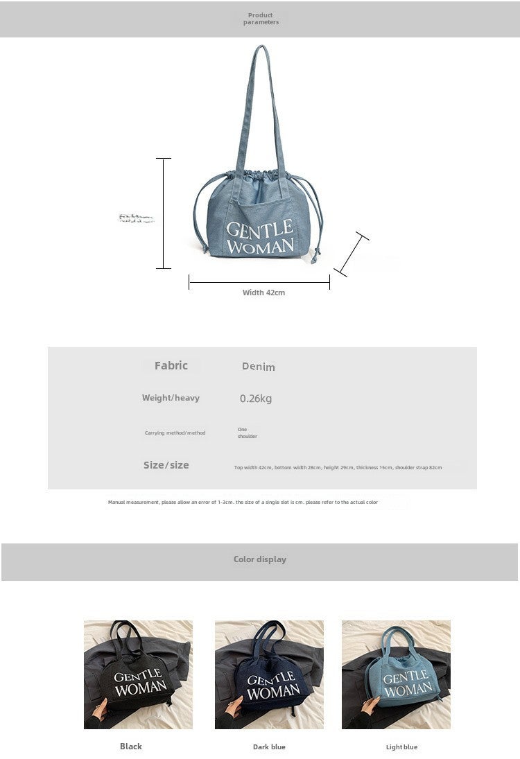 Thailand Niche Large Capacity Bucket Denim Bag Gentle Woman Casual Shoulder Bag Trendy - Image 3