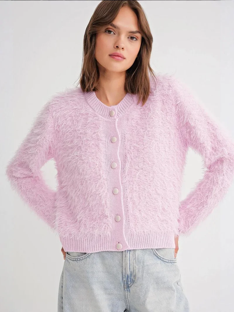 MixRay Mixray Buttoned Plush Textured Cardigan