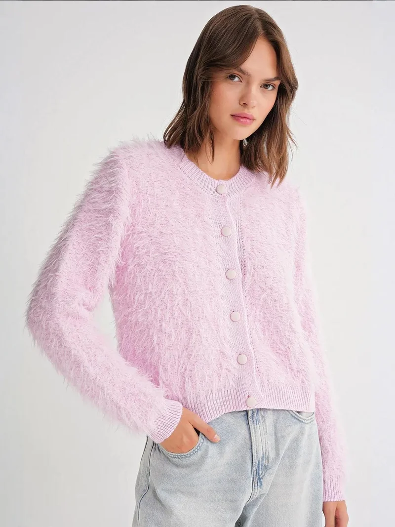 MixRay Mixray Buttoned Plush Textured Cardigan