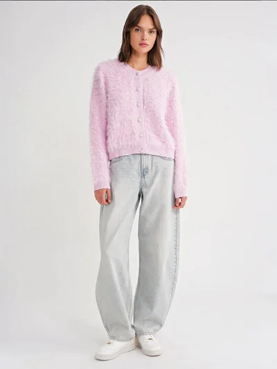 MixRay Mixray Buttoned Plush Textured Cardigan