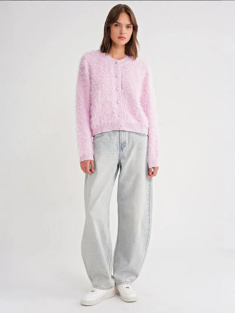 MixRay Mixray Buttoned Plush Textured Cardigan