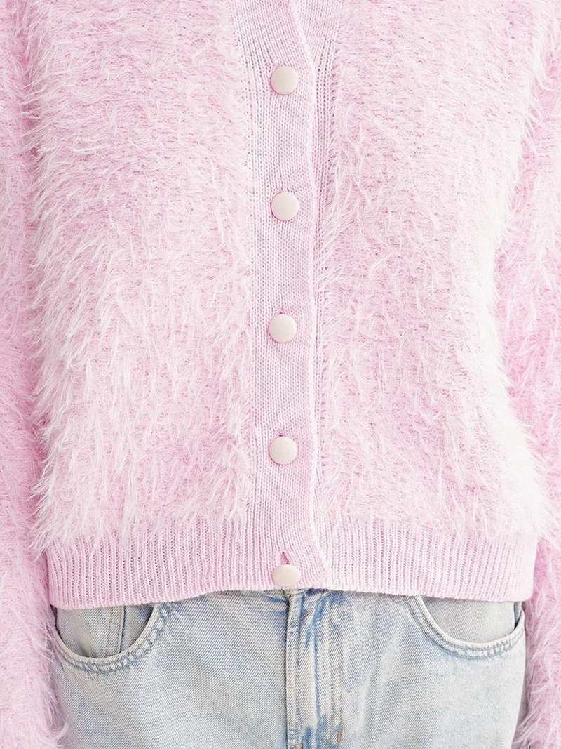 MixRay Mixray Buttoned Plush Textured Cardigan