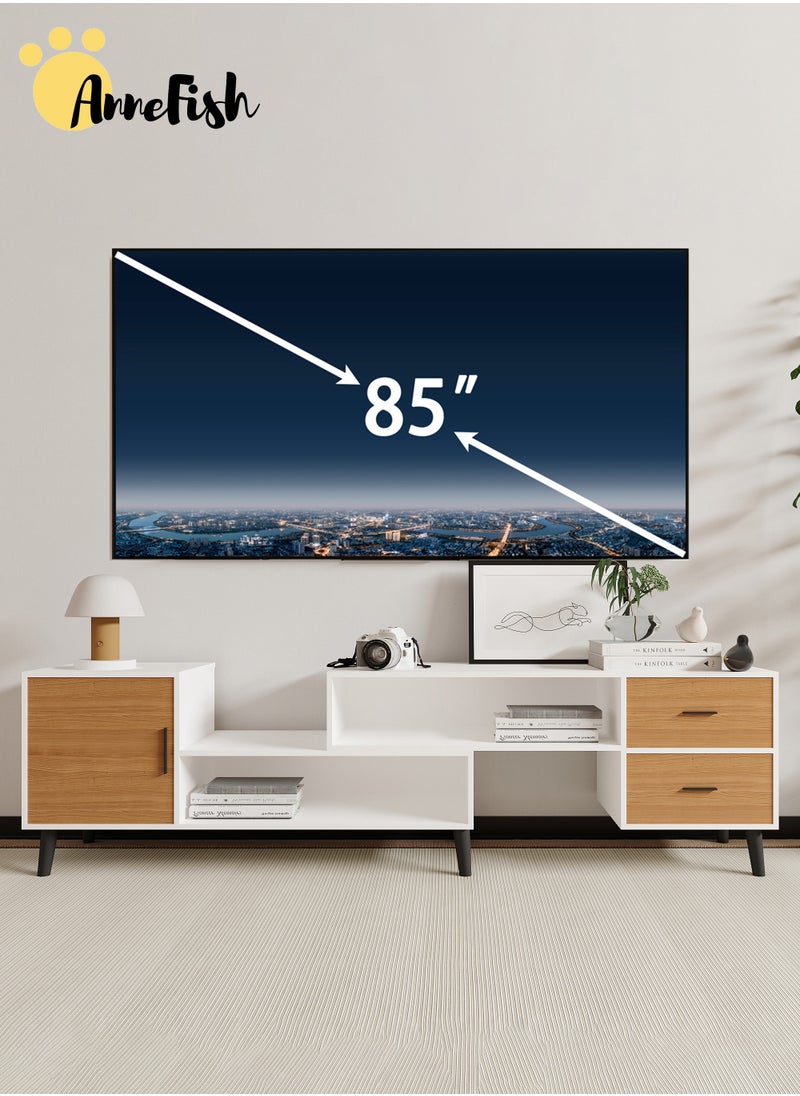 AnneFish 140-200cm Retractable TV Stand Table For TVs Up To 85 Inch Modern Entertainment Center with Storage Drawers and Open Shelves TV Cabinet TV Media Console Table for Home Living Room And Bedroom  - Image 1