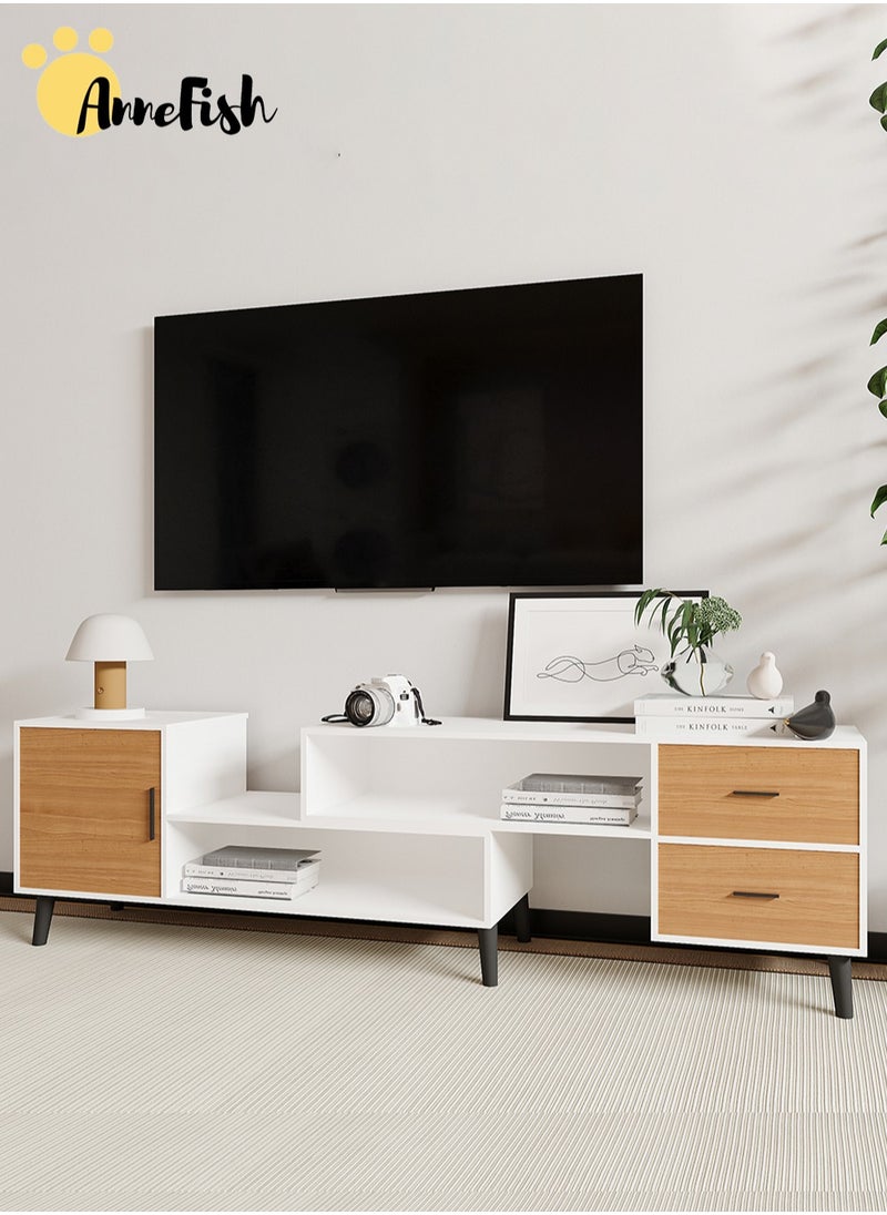 AnneFish - 140-200cm Retractable TV Stand Table For TVs Up To 85 Inch Modern Entertainment Center with Storage Drawers and Open Shelves TV Cabinet TV Media Console Table for Home Living Room And Bedroom - Image 1