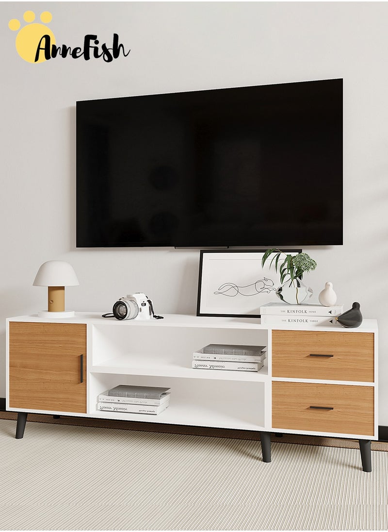 AnneFish - 140-200cm Retractable TV Stand Table For TVs Up To 85 Inch Modern Entertainment Center with Storage Drawers and Open Shelves TV Cabinet TV Media Console Table for Home Living Room And Bedroom - Image 1