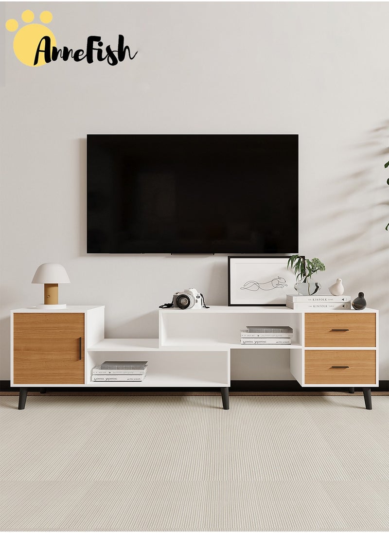AnneFish - 140-200cm Retractable TV Stand Table For TVs Up To 85 Inch Modern Entertainment Center with Storage Drawers and Open Shelves TV Cabinet TV Media Console Table for Home Living Room And Bedroom - Image 1