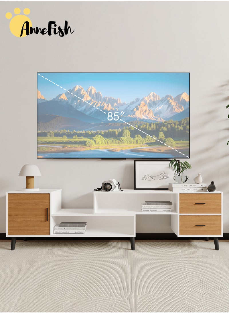 AnneFish 140-200cm Retractable TV Stand Table For TVs Up To 85 Inch Modern Entertainment Center with Storage Drawers and Open Shelves TV Cabinet TV Media Console Table for Home Living Room And Bedroom  - Image 1