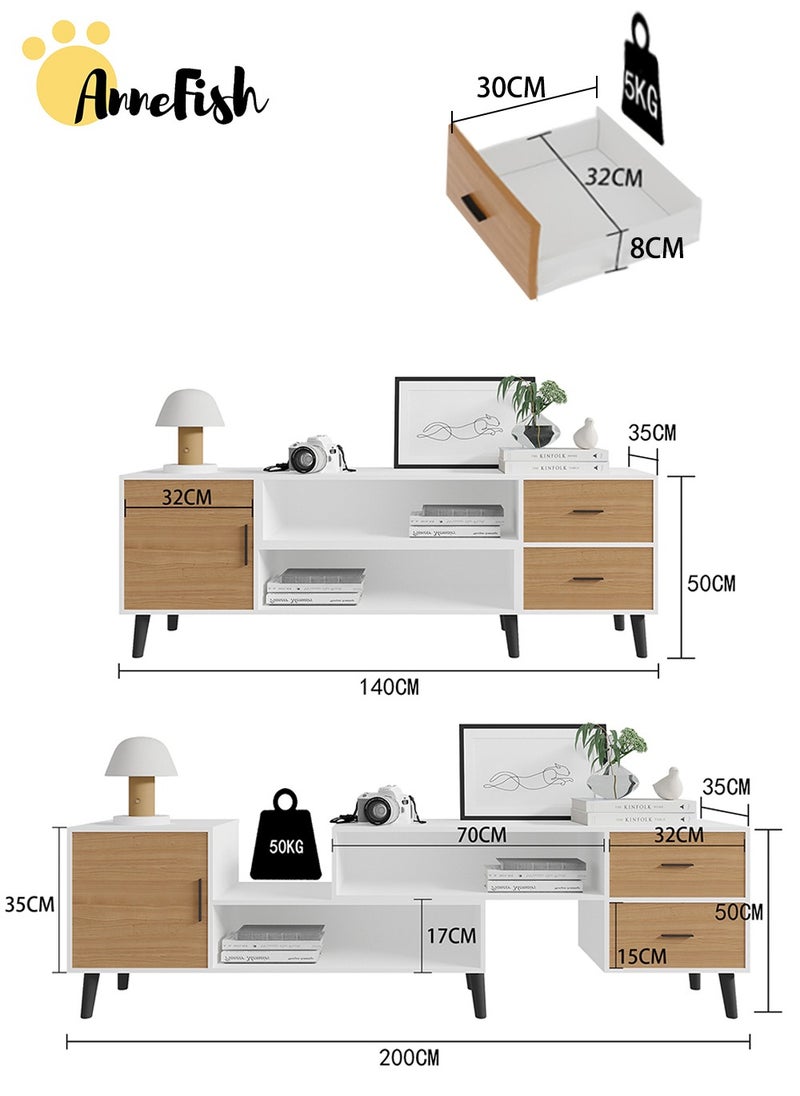 AnneFish 140-200cm Retractable TV Stand Table For TVs Up To 85 Inch Modern Entertainment Center with Storage Drawers and Open Shelves TV Cabinet TV Media Console Table for Home Living Room And Bedroom  - Image 4