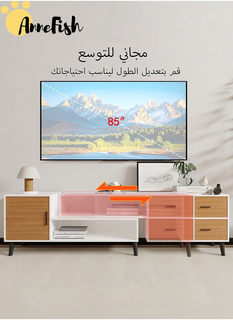 AnneFish 140-200cm Retractable TV Stand Table For TVs Up To 85 Inch Modern Entertainment Center with Storage Drawers and Open Shelves TV Cabinet TV Media Console Table for Home Living Room And Bedroom  - Image 3