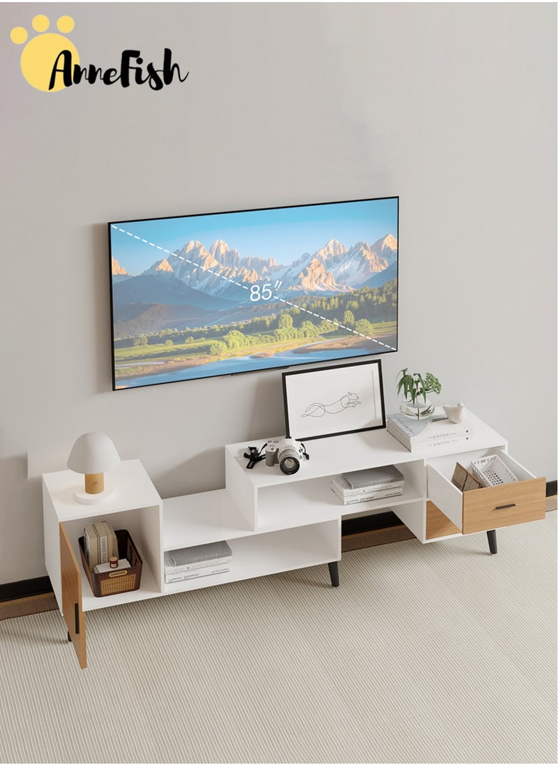 AnneFish 140-200cm Retractable TV Stand Table For TVs Up To 85 Inch Modern Entertainment Center with Storage Drawers and Open Shelves TV Cabinet TV Media Console Table for Home Living Room And Bedroom  - Image 2