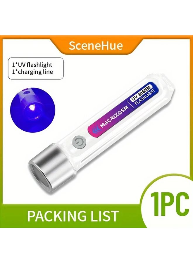 1pc UV Rechargeable Black Light Flashlight 395nm Portable Multifunctional Lamp For Nail Bed Bug Pet Stains Detection - Image 1