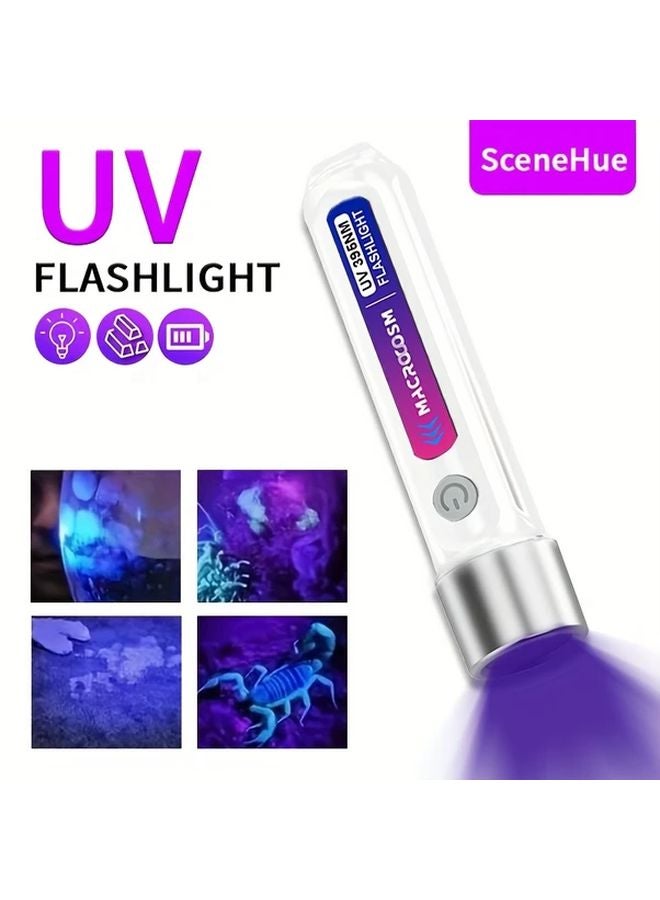 1pc UV Rechargeable Black Light Flashlight 395nm Portable Multifunctional Lamp For Nail Bed Bug Pet Stains Detection - Image 2