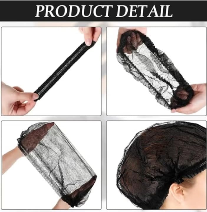 YASHFEEN 100-Piece Disposable Surgical Caps, Hair Net Elastic Dust Cap for Food Service Kitchen Head Cover (Black) - Image 4