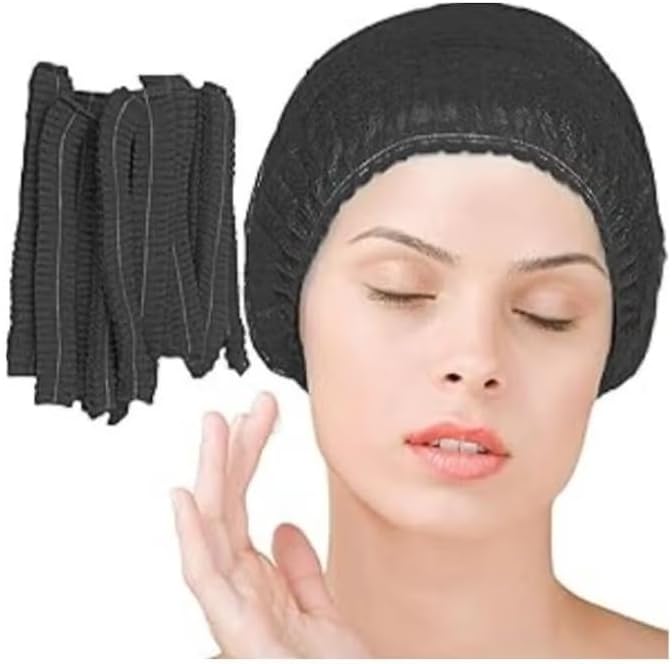 YASHFEEN 100-Piece Disposable Surgical Caps, Hair Net Elastic Dust Cap for Food Service Kitchen Head Cover (Black) - Image 1