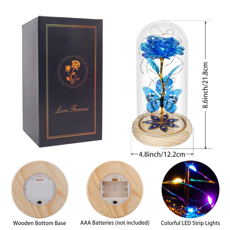 Beferr Beferr Mothers Day Flowers Gifts for Women Birthday Gifts  Galaxy Rose Eternal Flower Gift Light Up Rose with Butterfly in Glass Dome Mothers Day Ideas Gifts for Mom Grandma Wife Sister Friends Blue - Image 2