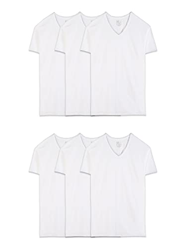 Fruit of the Loom Mens Eversoft Cotton Stay Tucked V-Neck T-Shirt Base Layer Top, Regular - White - 6 Pack, XX-Large US - Image 1