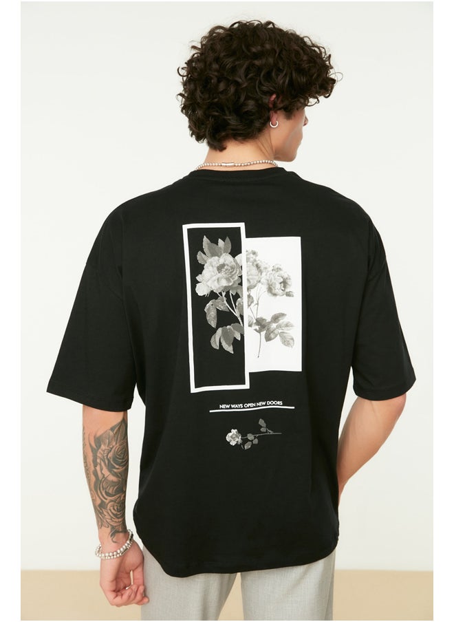 Men's Black Oversize/Wide-Fit Crew Neck Floral Printed Short Sleeve  T-Shirt - pzsku/Z142E8774AADC6DD452CCZ/45/_/1730941926/78a389bc-d372-4c0e-9260-42301b261d72