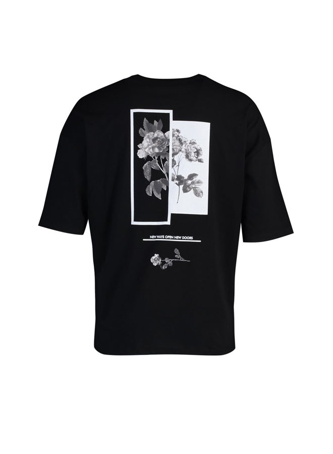 trendyol Men's Black Oversize/Wide-Fit Crew Neck Floral Printed Short Sleeve  T-Shirt - Image 3
