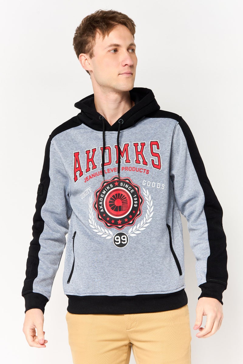 Akademiks Men Long Sleeve Graphic Print Hoodie, Grey - Image 1