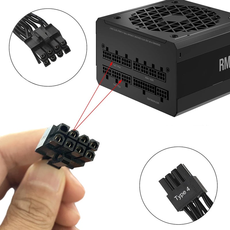 Thsion كابلات PCIe 8 دبابيس (6+2 مقسمة) من ثسيون (موصل واحد) متوافقة مع نوع 4 جين 4 لمزودات الطاقة من كورسير - أسود - Image 3