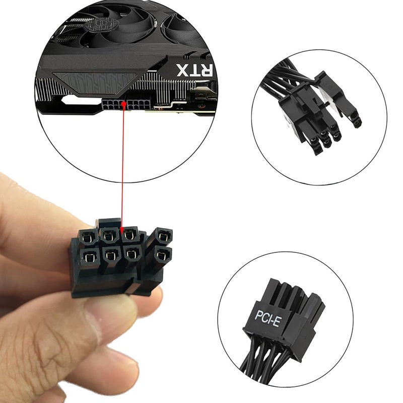 Thsion كابلات PCIe 8 دبابيس (6+2 مقسمة) من ثسيون (موصل واحد) متوافقة مع نوع 4 جين 4 لمزودات الطاقة من كورسير - أسود - Image 4