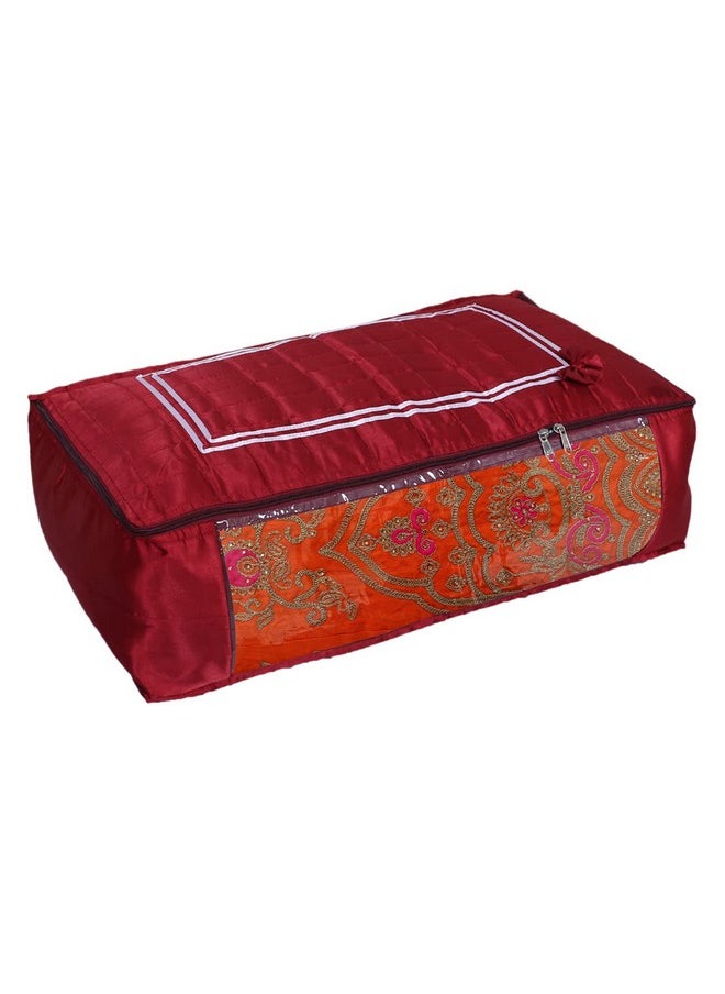 Kuber Industries Kuber Industries Satin Bow Design Lehenga Cover|Foldable & Dustproof Salwar Suit Cover|Zipper Gown Organizer With Side Transparent (Maroon)  - Image 3