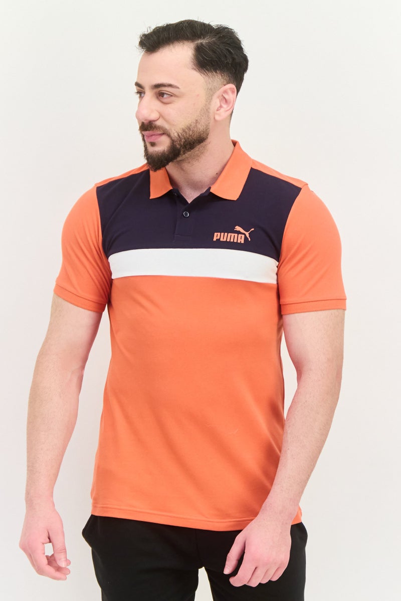 PUMA Men Slim Fit Brand Logo Short Sleeves Outdoor Polo Shirt, Orange - Image 1