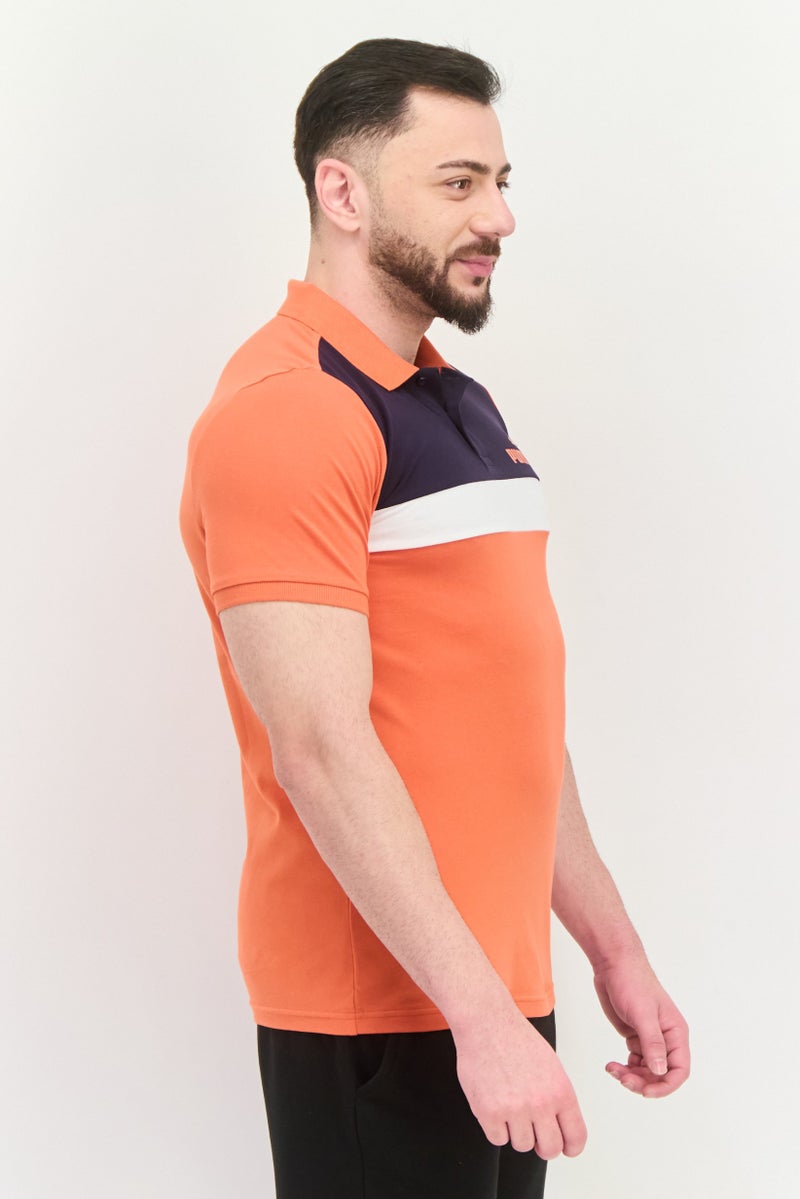 PUMA Men Slim Fit Brand Logo Short Sleeves Outdoor Polo Shirt, Orange - Image 3