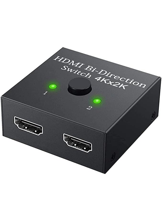 محوّل HDMI ثنائي الاتجاه بمنفذين – موزع HDMI يدوي بزر تحكم، 2 مدخل 1 مخرج أو 1 مدخل 2 مخرج، يدعم 4K و2K وFull HD 1080P - Image 1