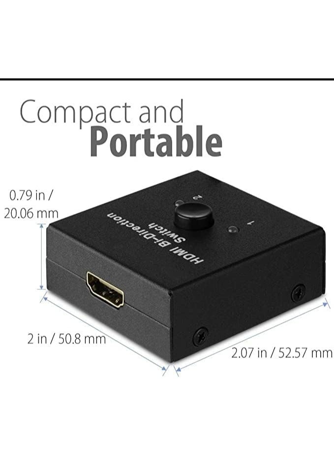 محوّل HDMI ثنائي الاتجاه بمنفذين – موزع HDMI يدوي بزر تحكم، 2 مدخل 1 مخرج أو 1 مدخل 2 مخرج، يدعم 4K و2K وFull HD 1080P - Image 2