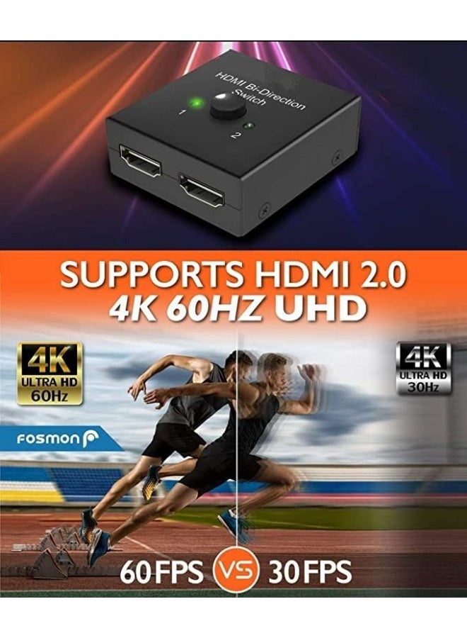 محوّل HDMI ثنائي الاتجاه بمنفذين – موزع HDMI يدوي بزر تحكم، 2 مدخل 1 مخرج أو 1 مدخل 2 مخرج، يدعم 4K و2K وFull HD 1080P - Image 4