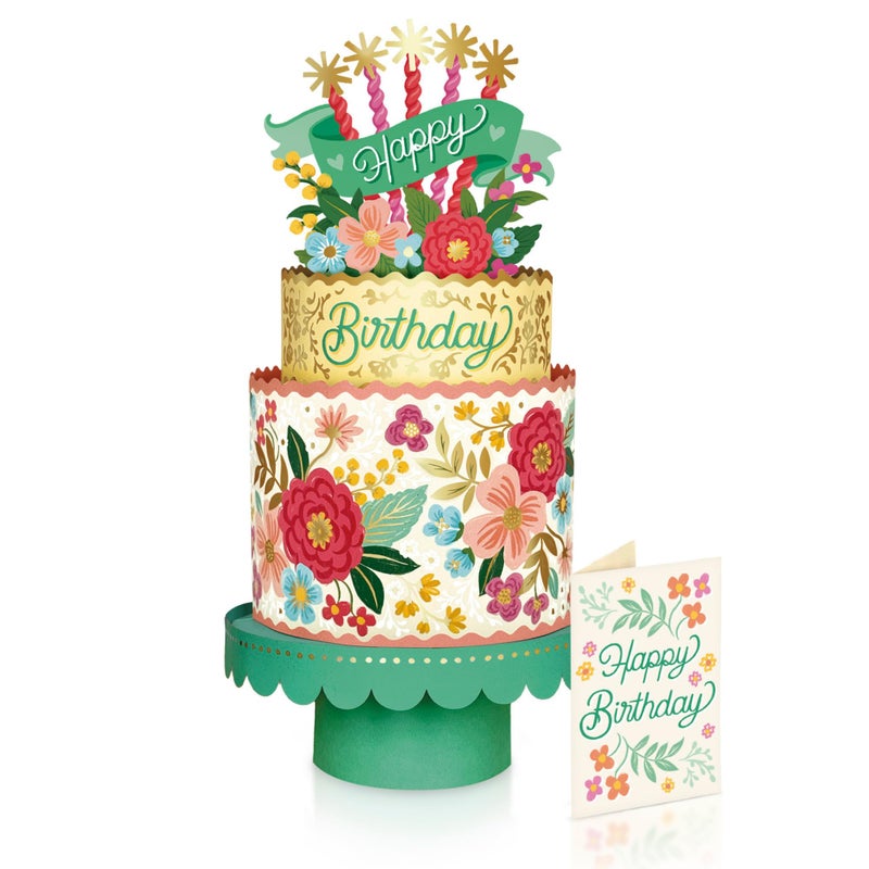Freshcut Paper Pop Up Birthday Card for Women, Blooming Birthday Cake, 12 Inch Life Sized Tiered Cake, 3D Popup Greeting Cards with Blank Notecard & Envelope - Image 4