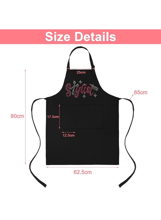 Coume 2 Pieces Hair Stylist Apron Hairstylist Salon Apron with Rhinestone Tools and 3 Pockets Waterproof Hairdresser Barber Aprons (Adorable Style), Mainly Black