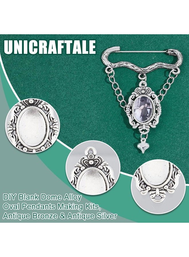 UNICRAFTALE About 60pcs 2 Colors Oval Fancy Tibetan Style Pendant Cabochon Setting Trays Pendant Blank Dome Bezel Charm with Glass Cabochons for DIY Photo Crafts Necklace Jewelry Making Tray 14x10mm, - Image 5