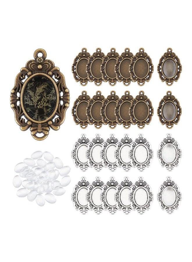 UNICRAFTALE About 60pcs 2 Colors Oval Fancy Tibetan Style Pendant Cabochon Setting Trays Pendant Blank Dome Bezel Charm with Glass Cabochons for DIY Photo Crafts Necklace Jewelry Making Tray 14x10mm, - Image 1
