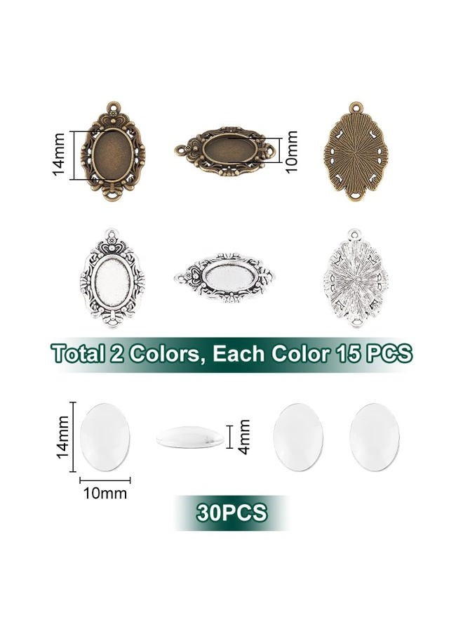 UNICRAFTALE About 60pcs 2 Colors Oval Fancy Tibetan Style Pendant Cabochon Setting Trays Pendant Blank Dome Bezel Charm with Glass Cabochons for DIY Photo Crafts Necklace Jewelry Making Tray 14x10mm, - Image 3