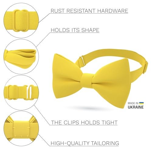 Bow Tie House Men's Classic Pre-Tied Bow Tie Formal Solid Tuxedo (Large, Yellow) - Image 2