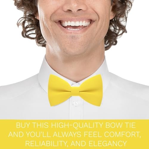 Bow Tie House Men's Classic Pre-Tied Bow Tie Formal Solid Tuxedo (Large, Yellow) - Image 5