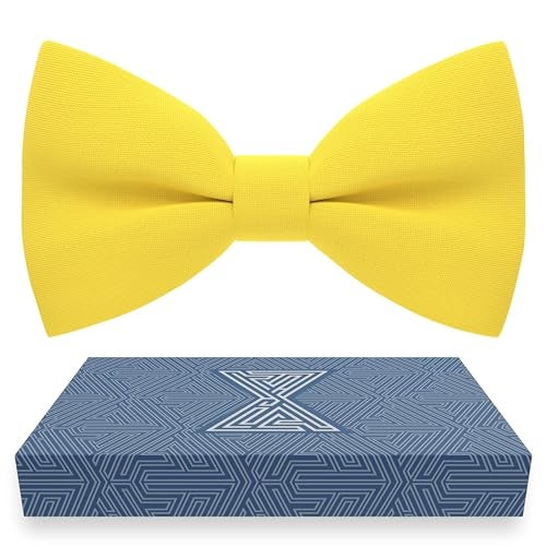 Bow Tie House Men's Classic Pre-Tied Bow Tie Formal Solid Tuxedo (Large, Yellow) - Image 1