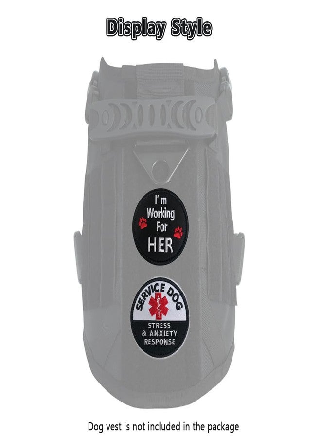 MESINURS Service Dog Tags, Working for Her/Stress & Anxiety Response Harness Patch with Hook & Loop Backing for Training Vest & Gear（A） 2PCS - Image 3