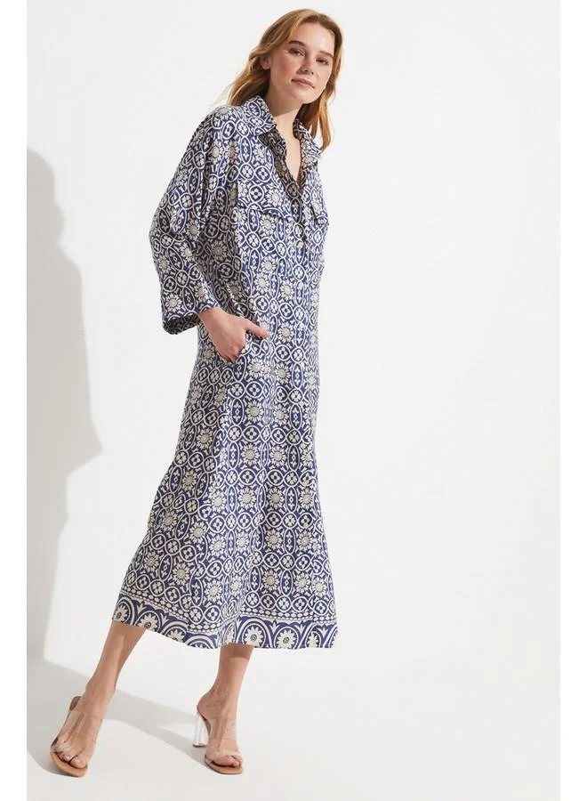 جون June Patterned Viscose Maxi Dress