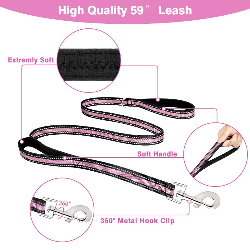 WINSEE Pet Harness Collar and Leash Set, All-in-one Reflective Dog Harness No Pull with Adjustable Buckles for Puppies, Small, Medium, Large, and Extra-Large Dogs (Large, Pink) - Image 4