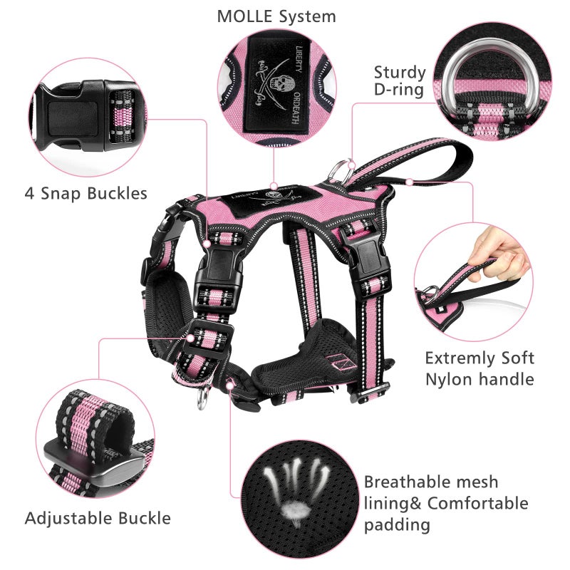 WINSEE Pet Harness Collar and Leash Set, All-in-one Reflective Dog Harness No Pull with Adjustable Buckles for Puppies, Small, Medium, Large, and Extra-Large Dogs (Large, Pink) - Image 3