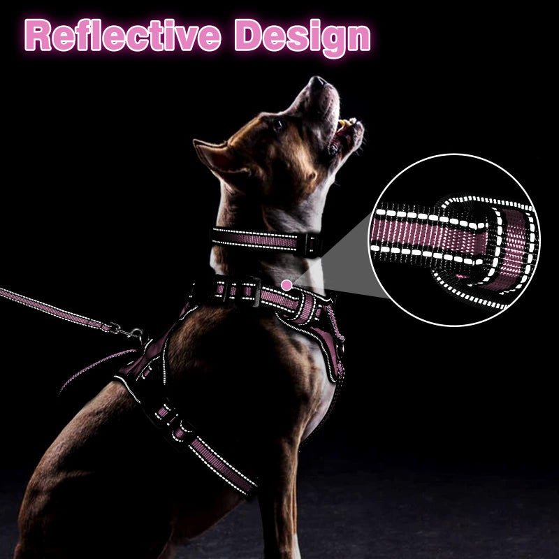 WINSEE Pet Harness Collar and Leash Set, All-in-one Reflective Dog Harness No Pull with Adjustable Buckles for Puppies, Small, Medium, Large, and Extra-Large Dogs (Large, Pink) - Image 5